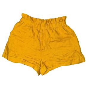 Posse 100% Linen Paperbag Shorts Women's XL Mustard Yellow Lightweight Old Money